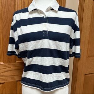 GAP Navy and White Striped Cropped Polo